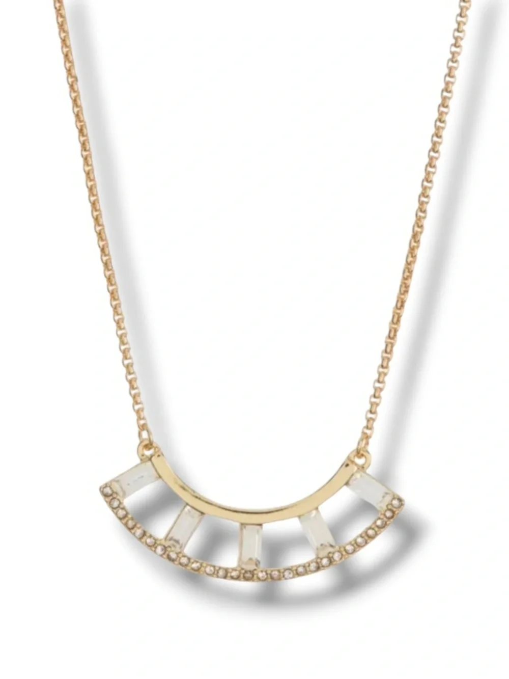 Vince Camuto Women’s Pave Baguette Rhinestone Crescent-shaped Pendant Necklace